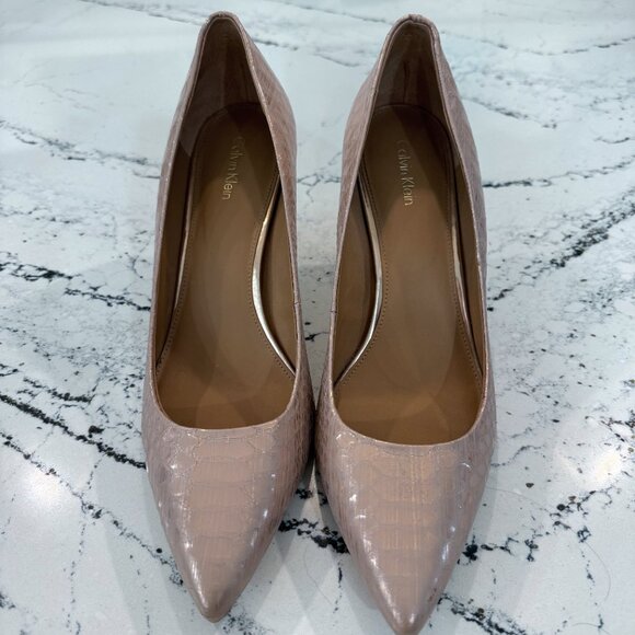Calvin Klein Gayle Pump Rose Gold Metallic Snakeskin Print 3.25" Heel Size 11 - Picture 3 of 5